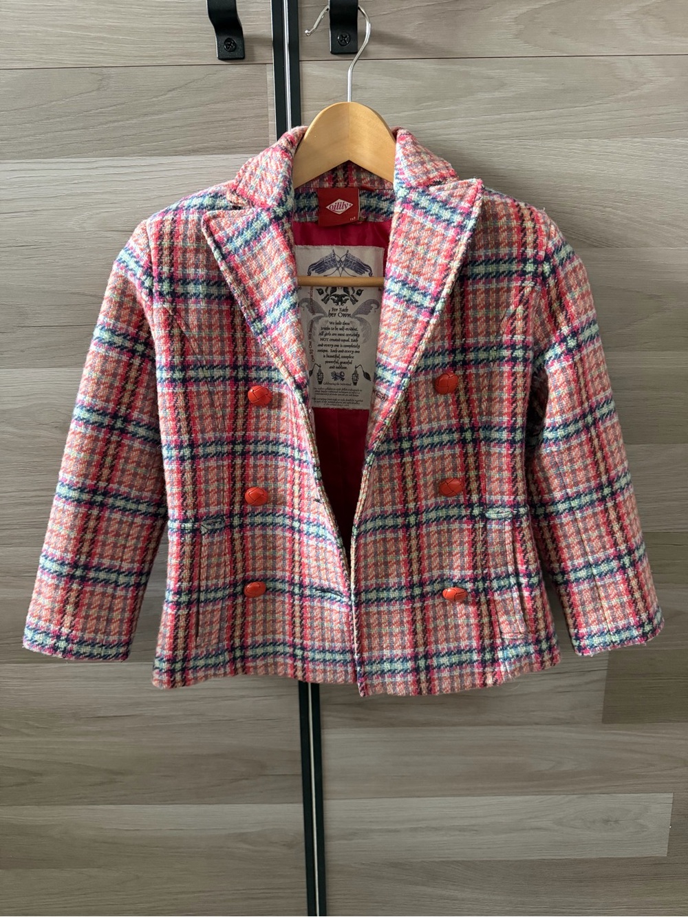 Oilily Girls Wool Blend Plaid Double Breasted Tweed Jacket Size 128